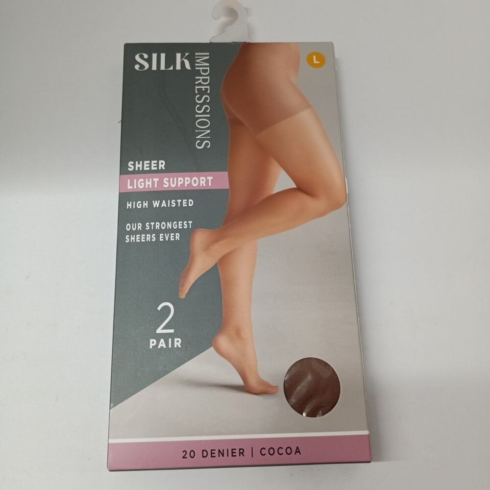 Silk Impressions Pantyhose 2-Pack Women's Size L Cocoa 20 Denier High Waisted